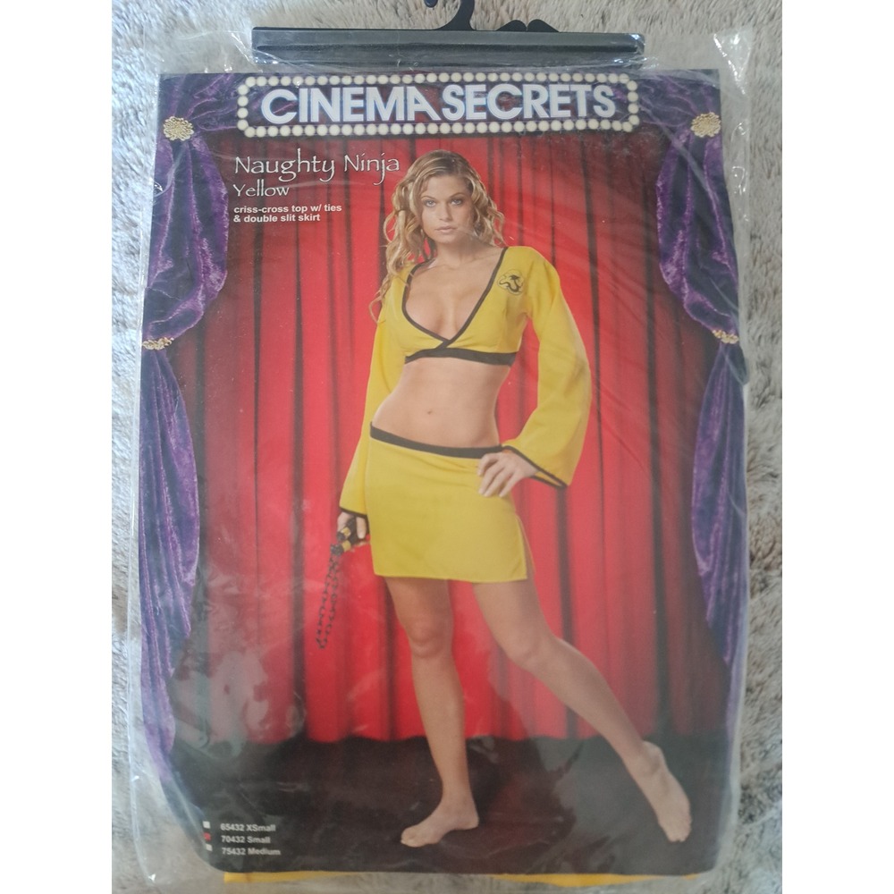 Cinema Secrets Naughty Ninja Yellow Halloween Costume Crop Top Slit Skirt  Small